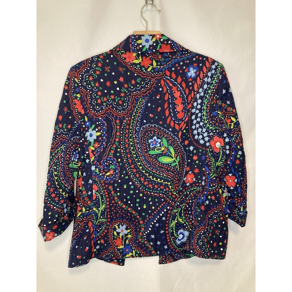 Alfred Dunner Womens Blazer Jacket 10 Navy Floral Paisley Open Front Crinkle - Picture 5 of 9